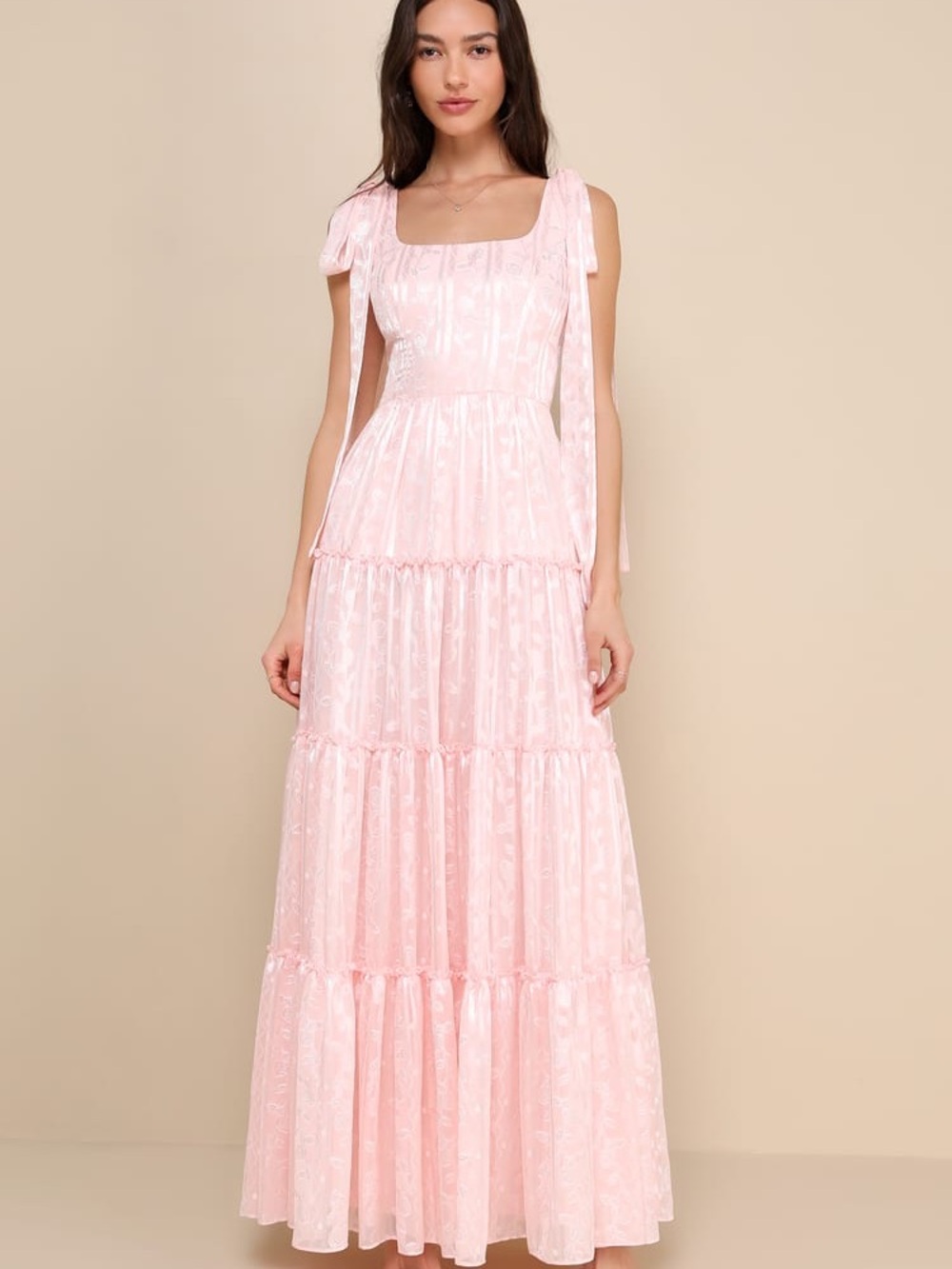 Lulu's Pink Tie-Shoulder Maxi Dress